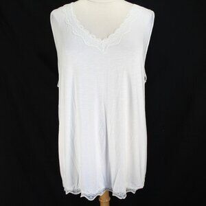 Lane Bryant Lace Trim Tank Top Size 34/36 Ivory V Neck Rayon Knit Womens